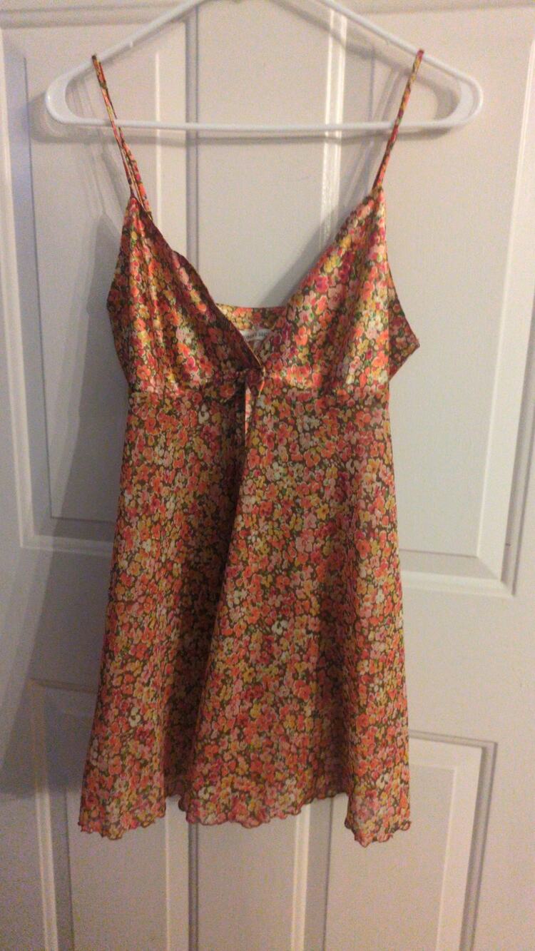 Victoria's Secret Strappy Babydoll Satin Nighty, Med, Floral, BrownOrange/Red,